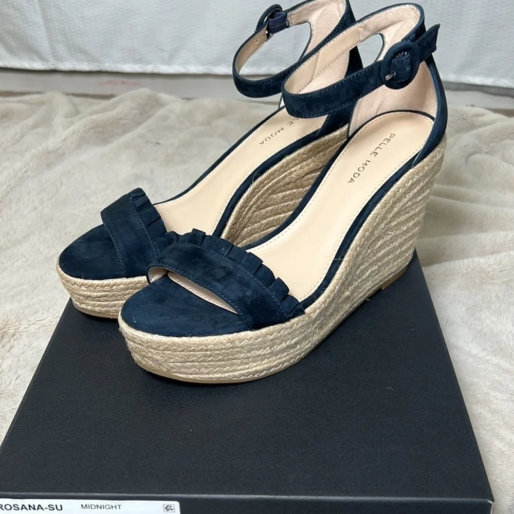 PELLE Moda Rosana Espadrille Midnight Platform Wedge Heel Sandal - Size 9.5, NIB